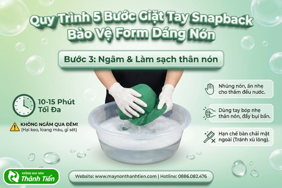 Bước 3: Ng&acirc;m n&oacute;n snapback 15 ph&uacute;t trong nước lạnh