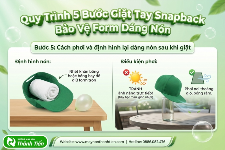 Bước 5: C&aacute;ch phơi v&agrave; định h&igrave;nh form n&oacute;n snapback