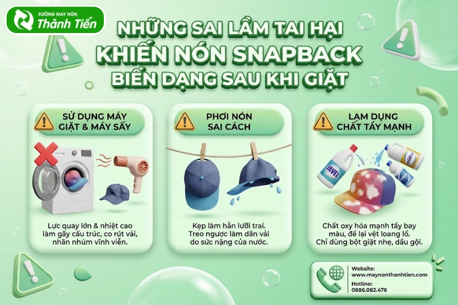 Những sai lầm phổ biến l&agrave;m hỏng n&oacute;n snapback sau khi giặt