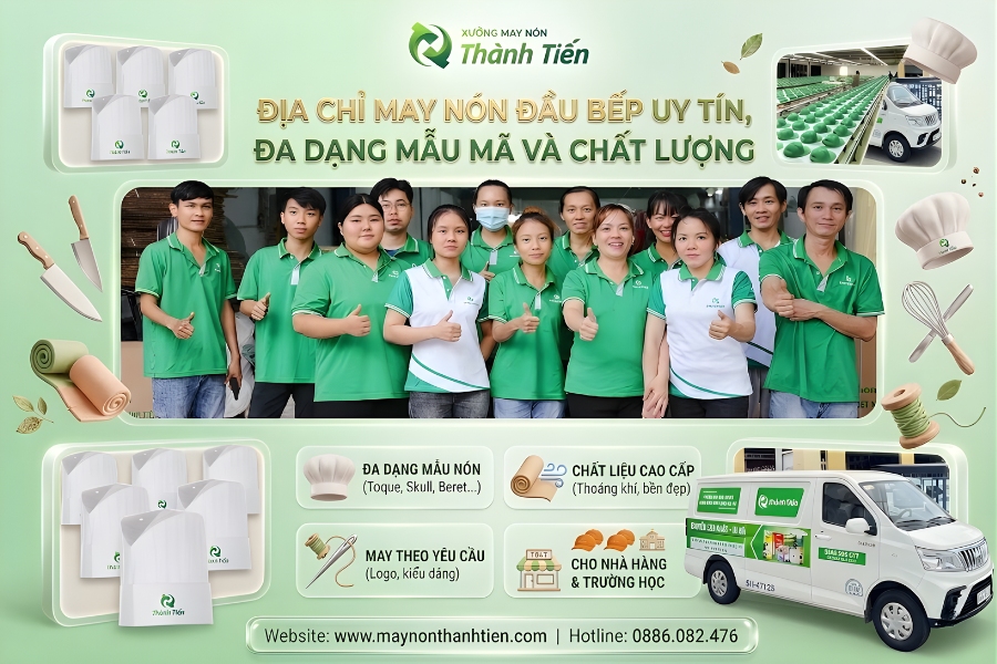 Xưởng may nón bếp đồng phục nhà hàng giá rẻ Thành Tiến