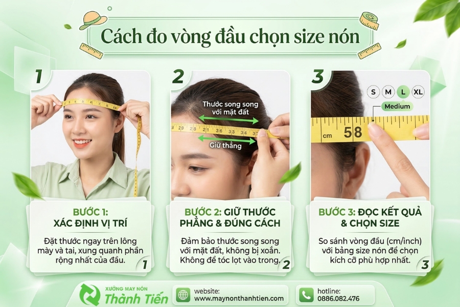 Chi tiết từng bước thực hiện đo size vòng đầu chuẩn xác