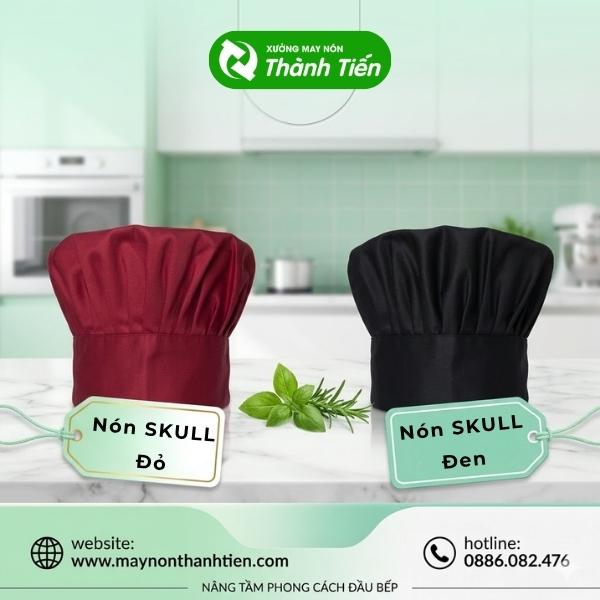 Mẫu nón skull thích hợp làm mũ bếp đồng phục nhà hàng