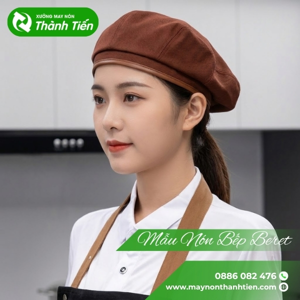 Mũ đồng phục bếp Beret mỏng, mềm, phong cách bếp Châu Âu
