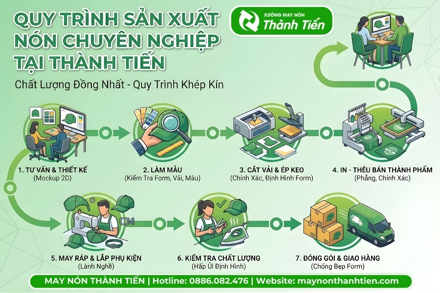Quy trình đặt may, sản xuất nón đồng phục tiêu chuẩn