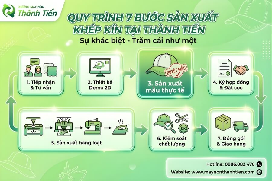 Quy tr&igrave;nh 7 bước đặt may n&oacute;n du lịch tại Th&agrave;nh Tiến