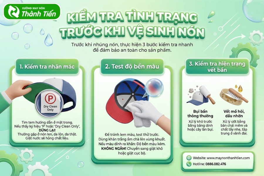 Kiểm Tra T&igrave;nh Trạng Trước Khi Vệ Sinh Mũ Snapback