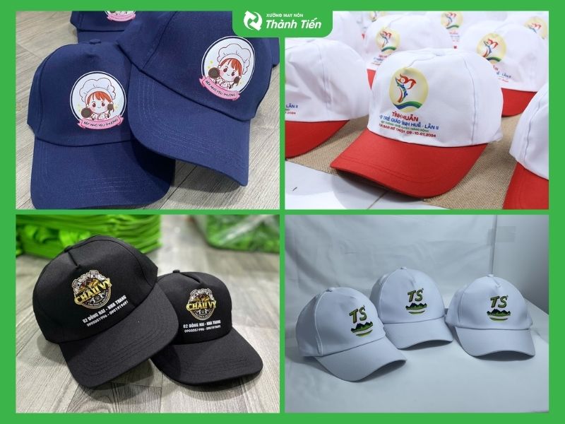 C&aacute;c mẫu n&oacute;n lưỡi trai in logo do Th&agrave;nh Tiến sản xuất