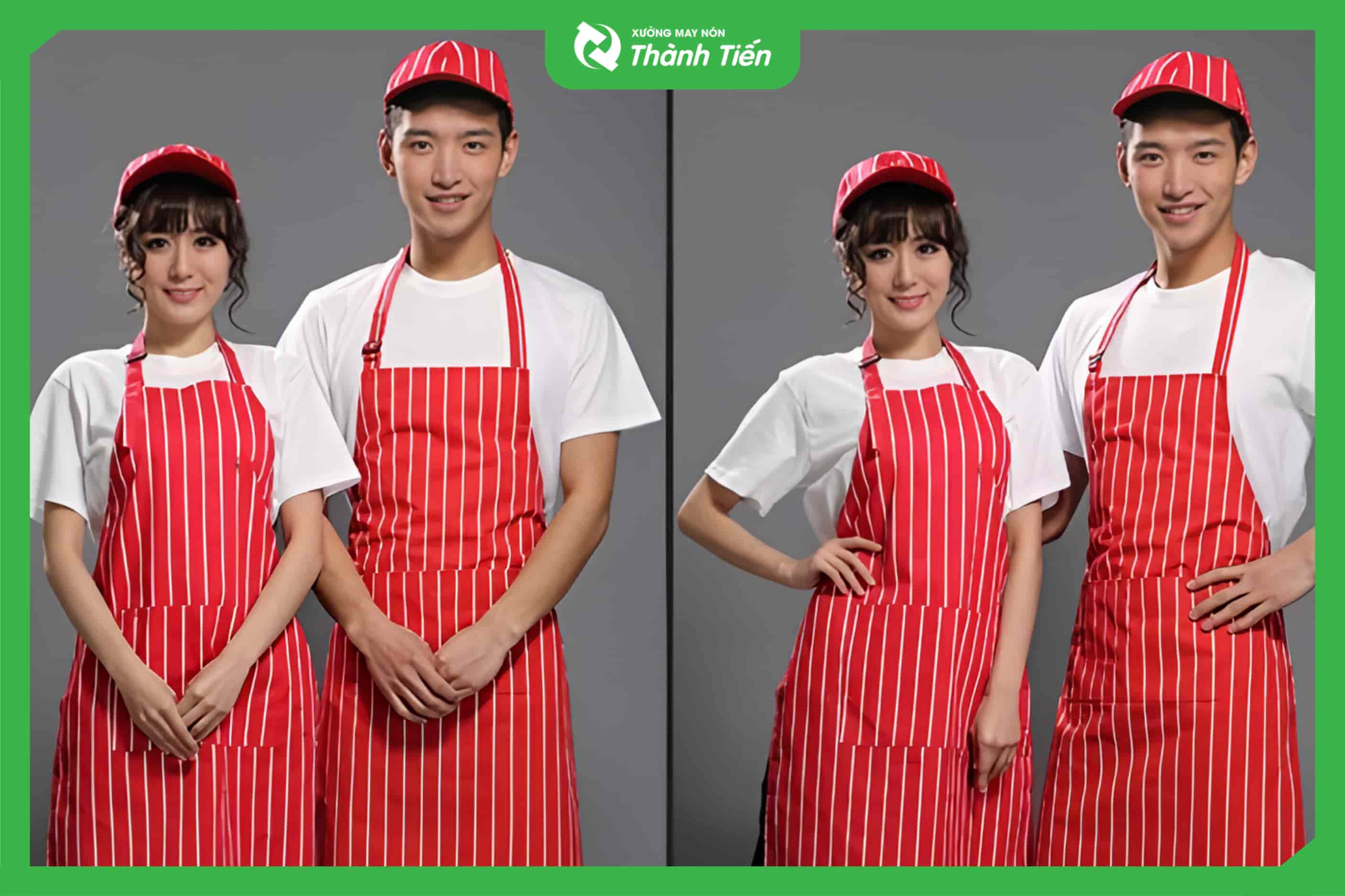 n&oacute;n kết nh&acirc;n vi&ecirc;n nh&agrave; h&agrave;ng đỏ sọc trắng