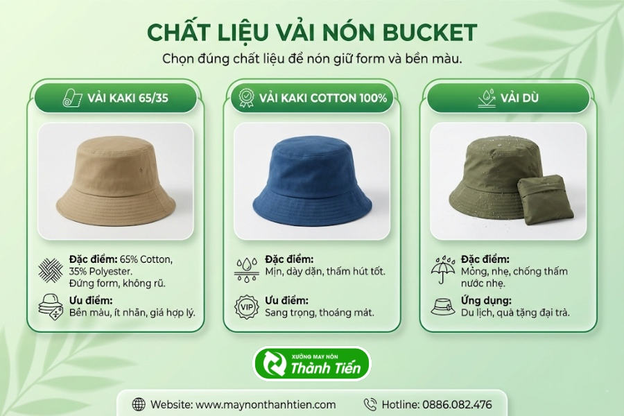 Chất liệu dùng để may nón bucket tại Cần Thơ