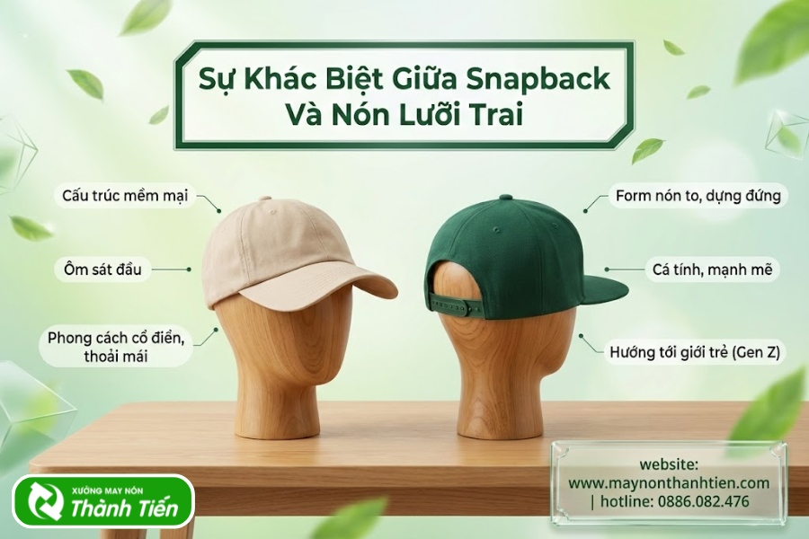 Kh&aacute;c biệt của n&oacute;n snapback v&agrave; n&oacute;n lưỡi trai