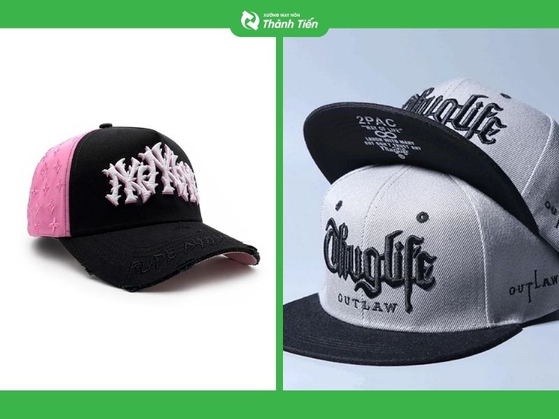 Nón snapback thêu chữ/thêu nổi logo 3D cá tính