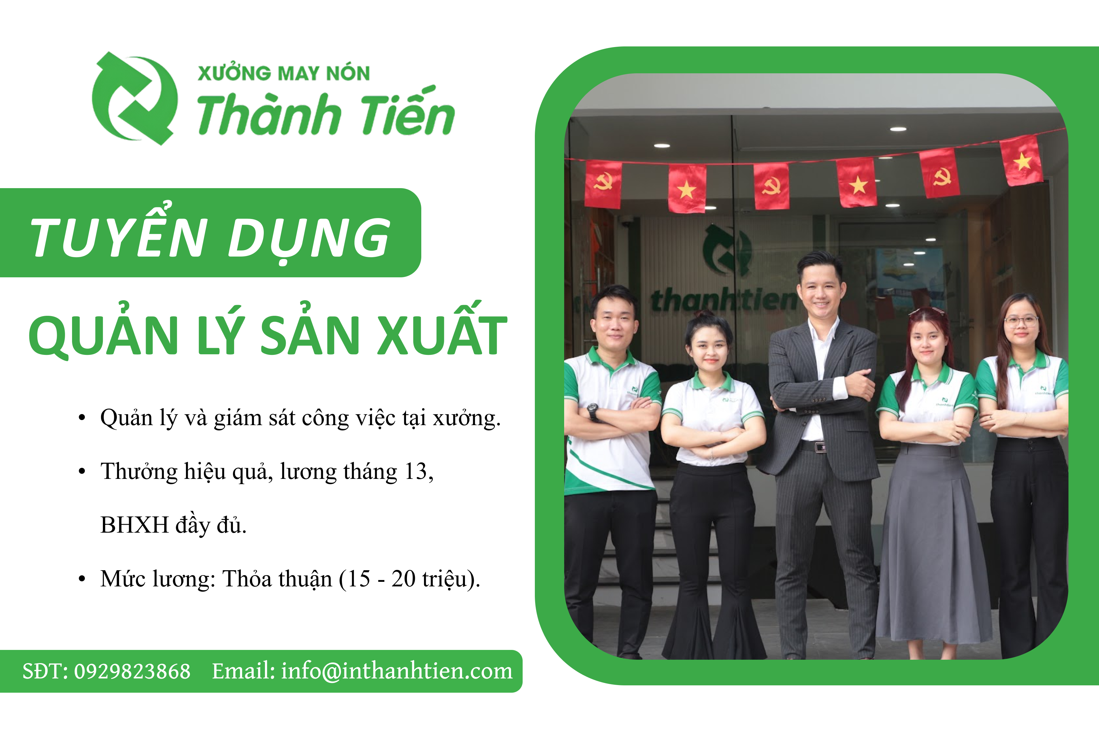 Tuyển Dụng Vị Trí Nhân Viên Quản Lí Sản Xuất